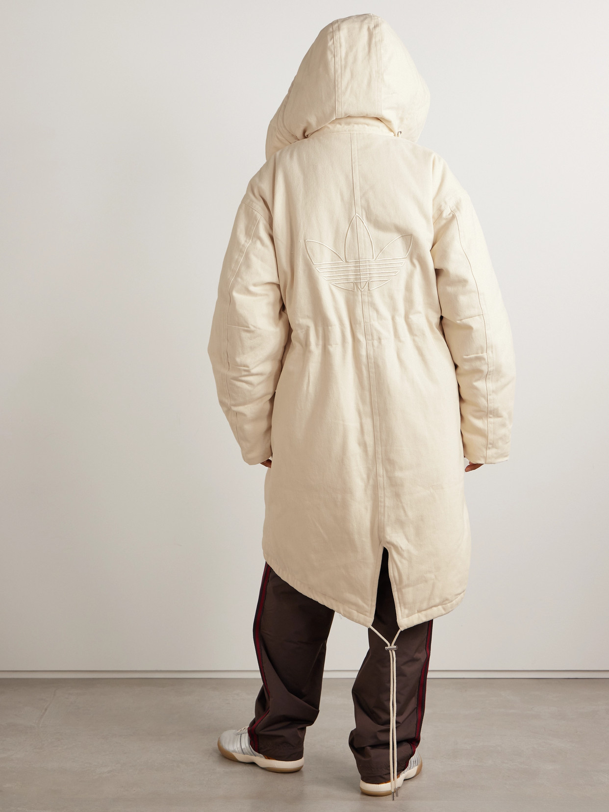 Adidas Originals + Wales Bonner Coach Hooded Embroidered Brushed Recycled-twill Coat In Cream