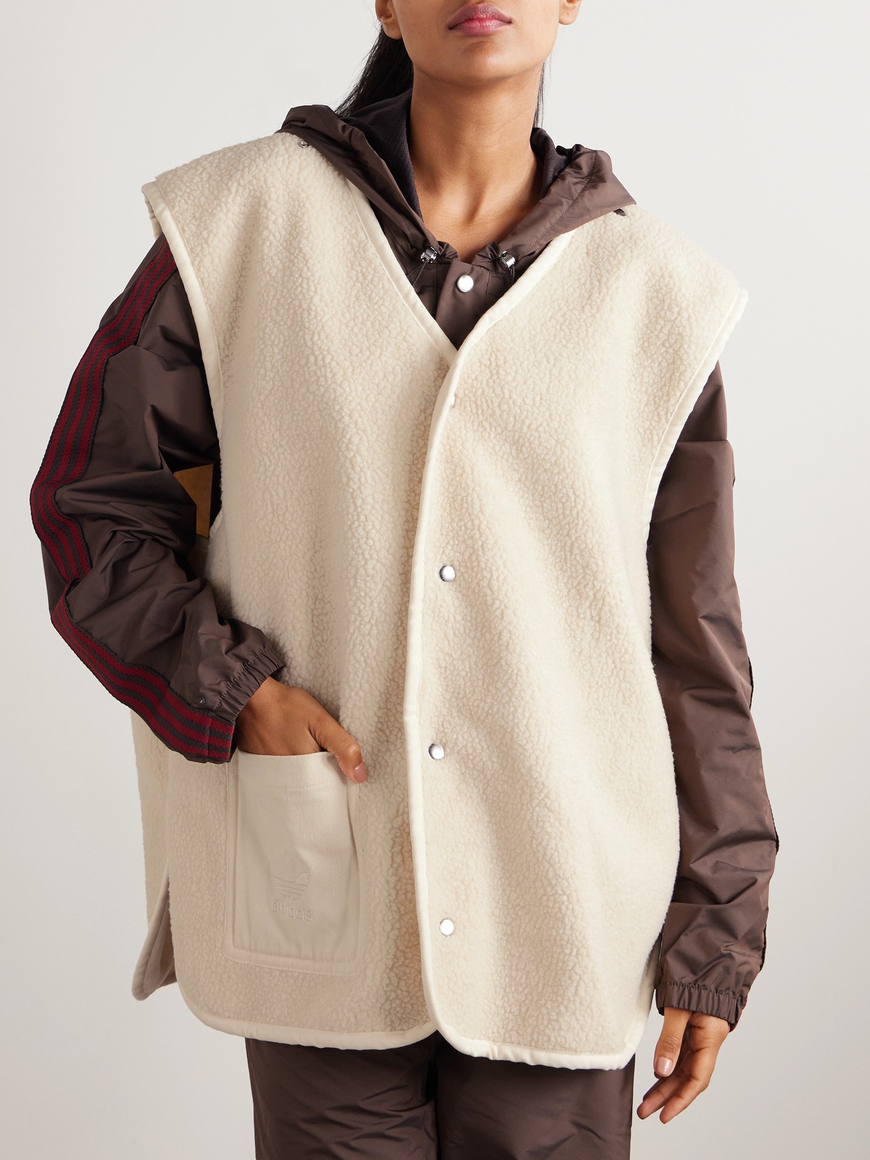 Adidas Originals + Wales Bonner Coach Hooded Embroidered Brushed Recycled-twill Coat In Cream