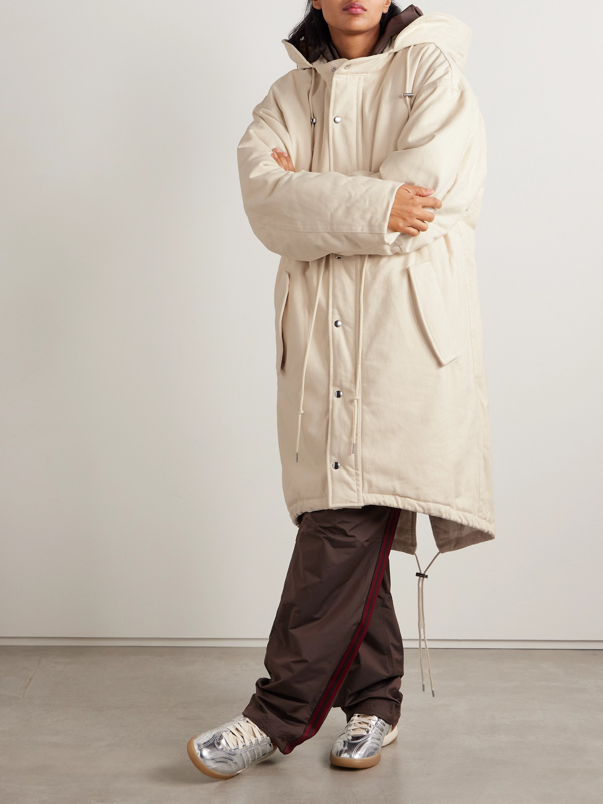 Adidas Originals + Wales Bonner Coach Hooded Embroidered Brushed Recycled-twill Coat In Cream