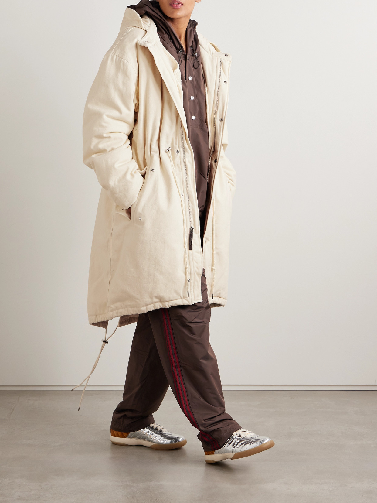 Adidas Originals + Wales Bonner Coach Hooded Embroidered Brushed Recycled-twill Coat In Cream
