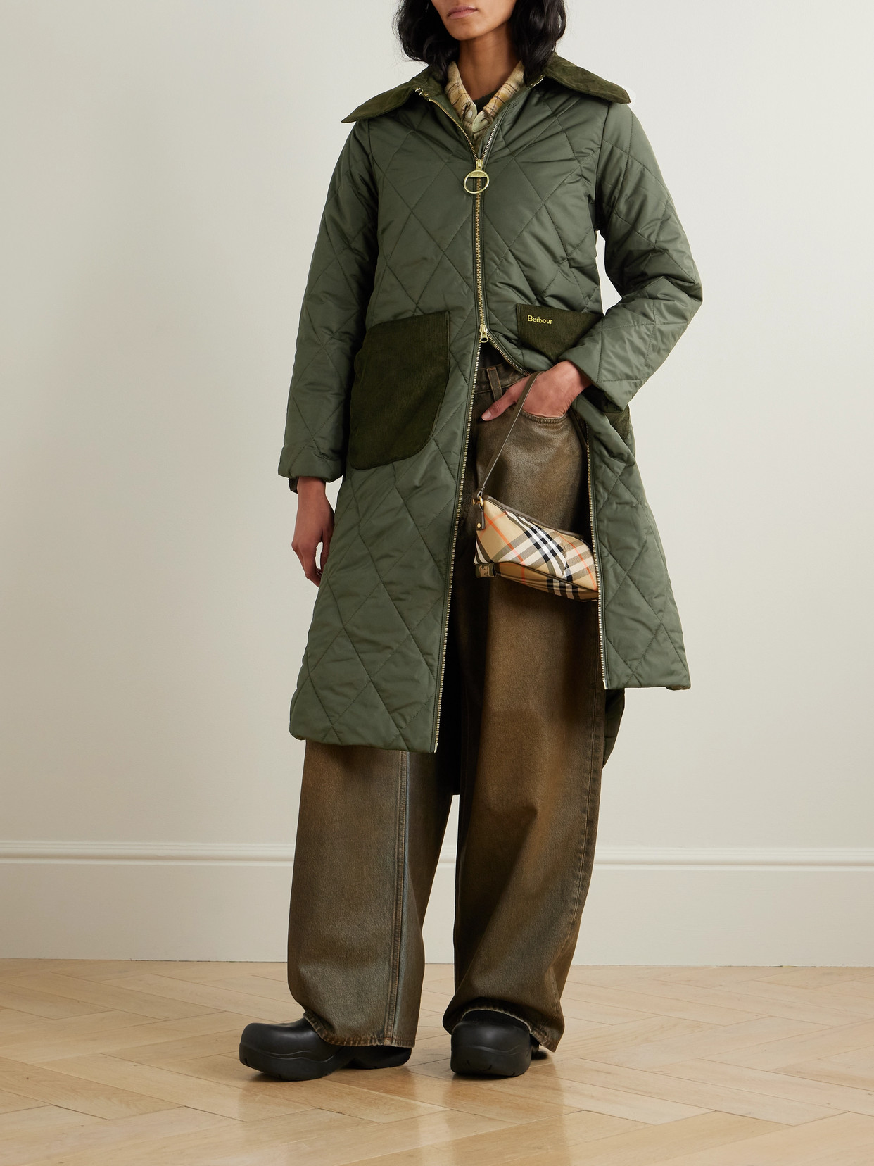 Barbour Malton Corduroy-trimmed Quilted Padded Shell Coat In Green