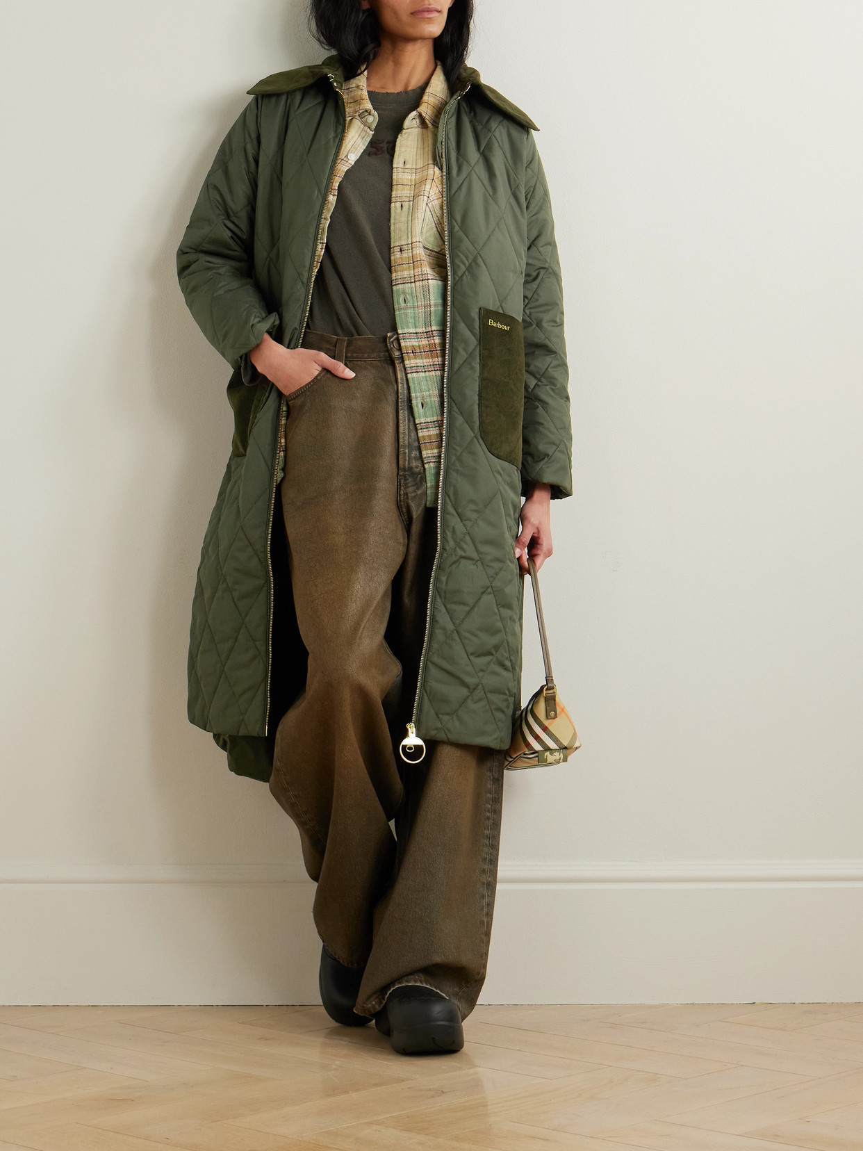 Barbour Malton Corduroy-trimmed Quilted Padded Shell Coat In Green
