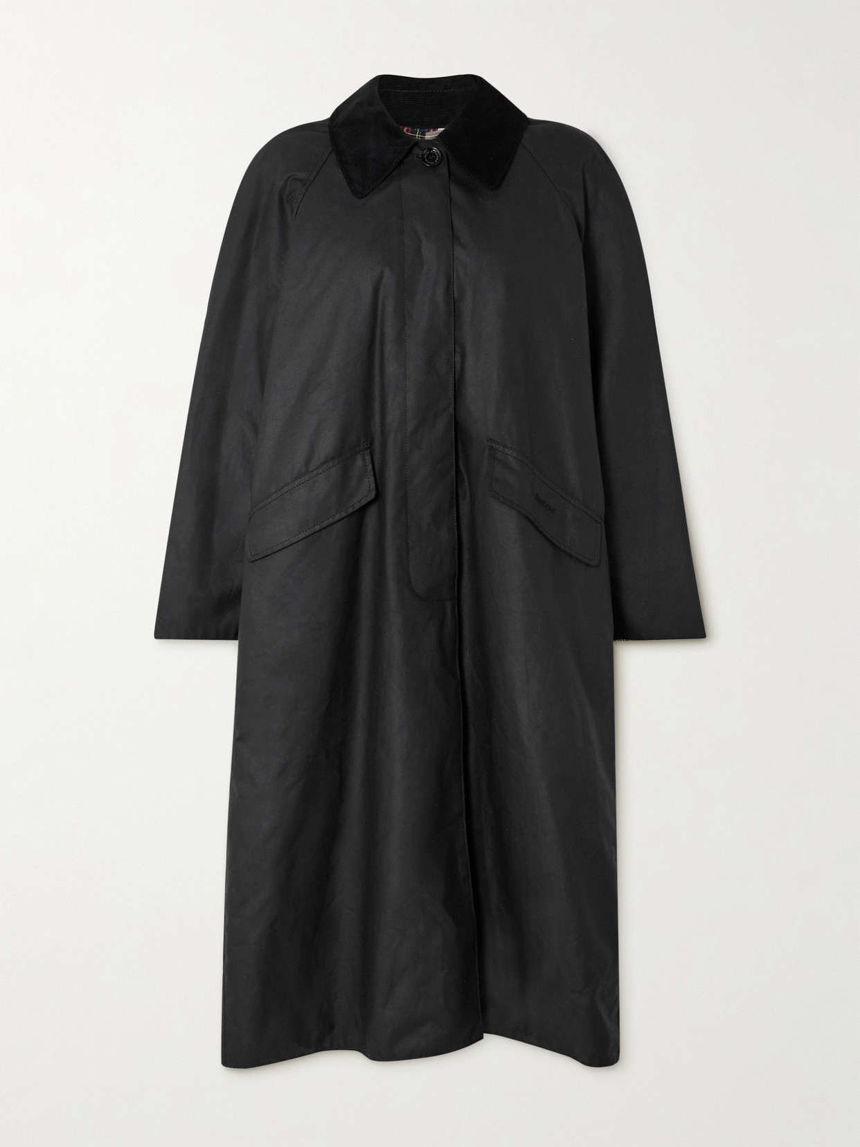 Barbour + Alexachung Dorothy Cotton-corduroy Trimmed Waxed-cotton Coat In Black