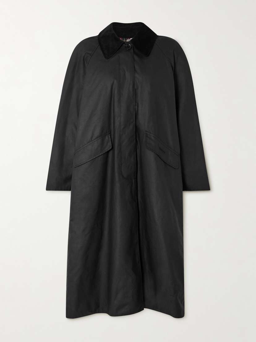 Barbour + Alexachung Dorothy Cotton-corduroy Trimmed Waxed-cotton Coat