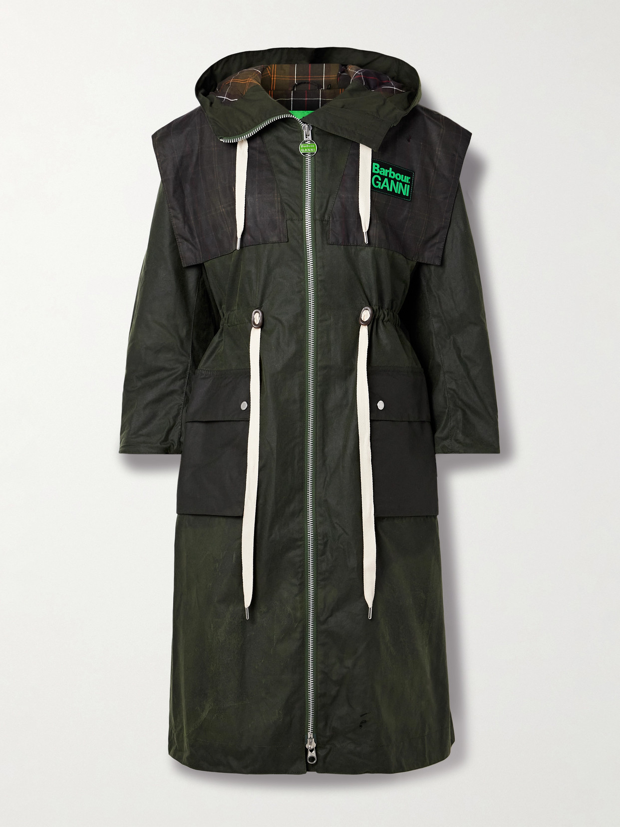 トレンチコート Barbour X Ganni Waxed Cotton Parka With Dual-Fabric Design Barbour X Ganni Waxed Cotton Parka With Dual-fabric Design