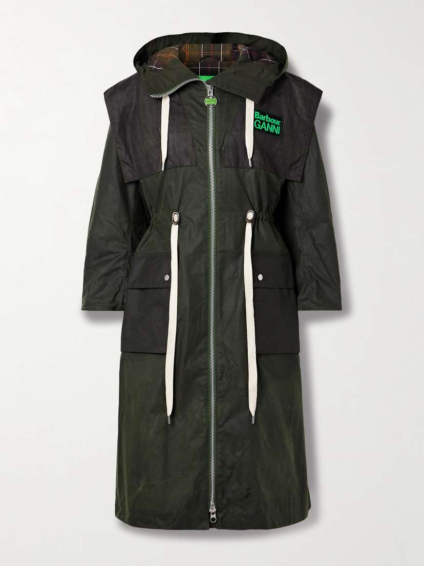 Barbour + Ganni Hooded Checked Waxed-organic Cotton Jacket