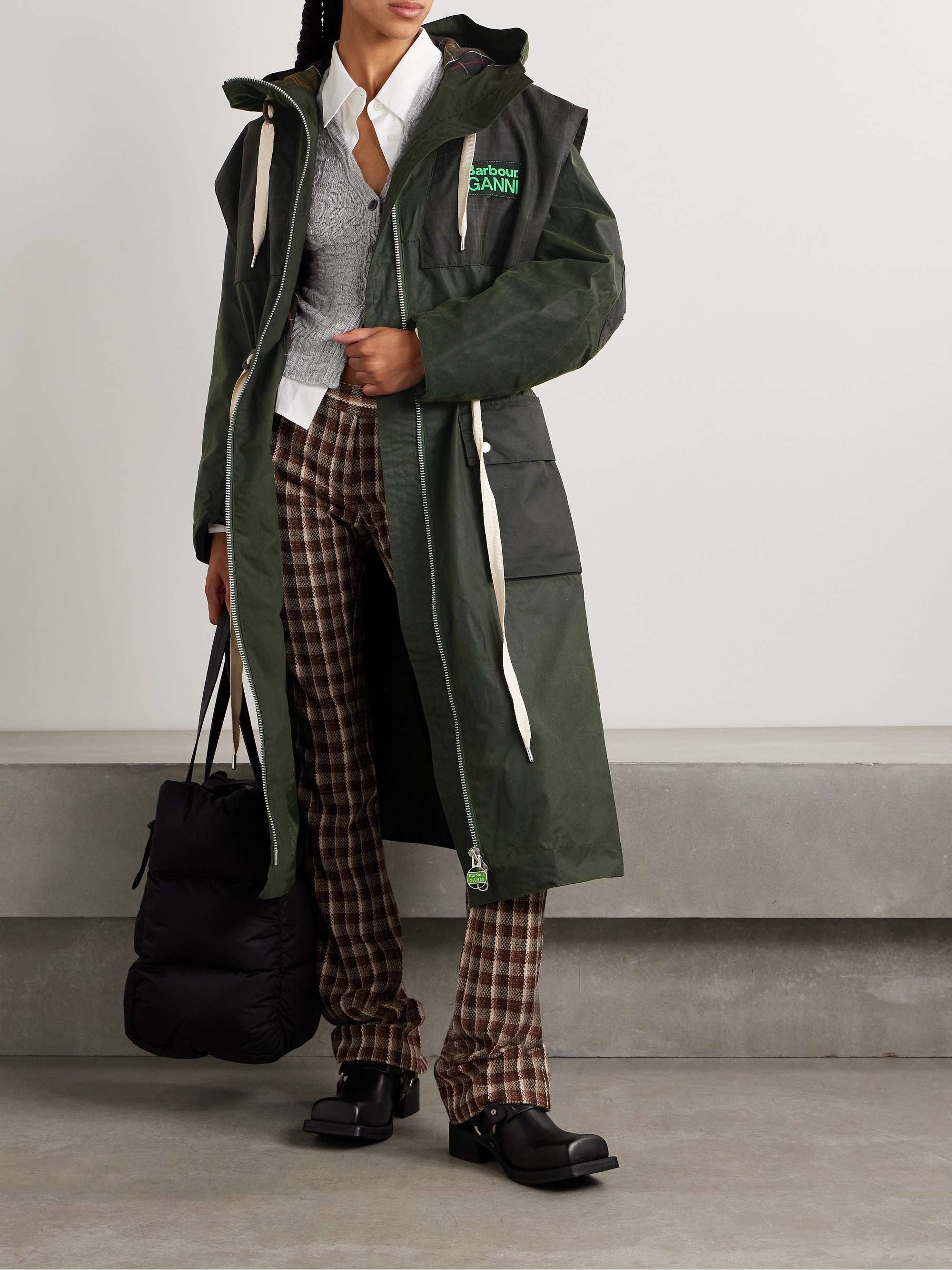 BARBOUR + GANNI hooded checked waxed-organic cotton jacket BARBOUR + GANNI hooded checked waxed-organic cotton jacket