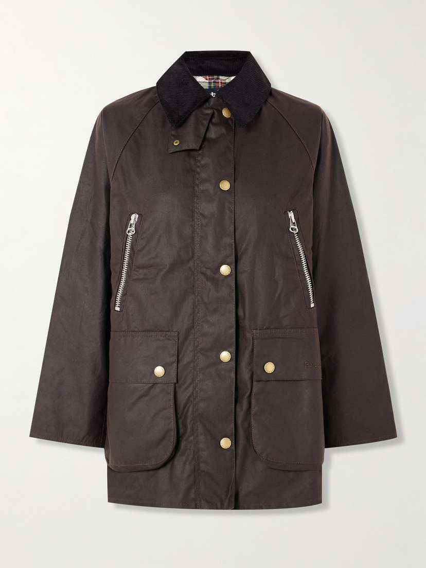 Barbour Lynne Corduroy-trimmed Waxed-cotton Jacket