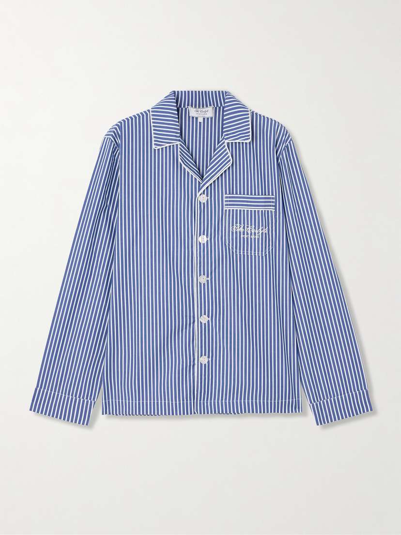 Sporty & Rich + The Carlyle Embroidered Striped Cotton-poplin Shirt