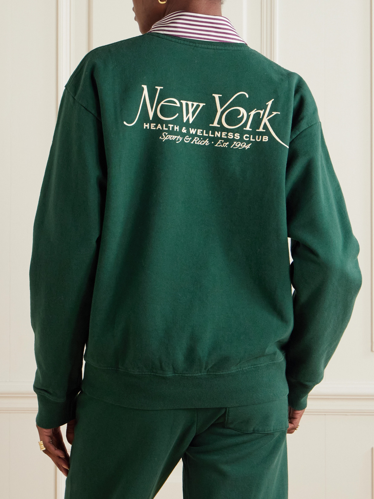 Sporty And Rich Ivy League Printed Cotton-jersey Sweatshirt In Green
