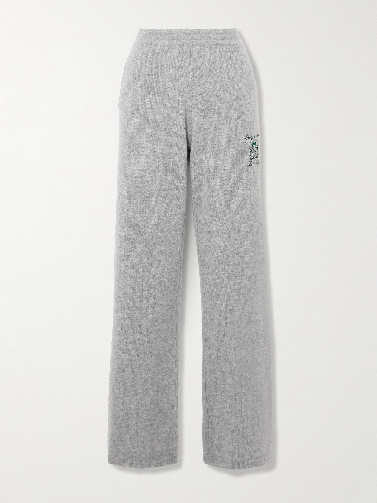 Sporty And Rich + The Carlyle Embroidered Cashmere And Wool-blend Straight-leg Track Pants In Gray