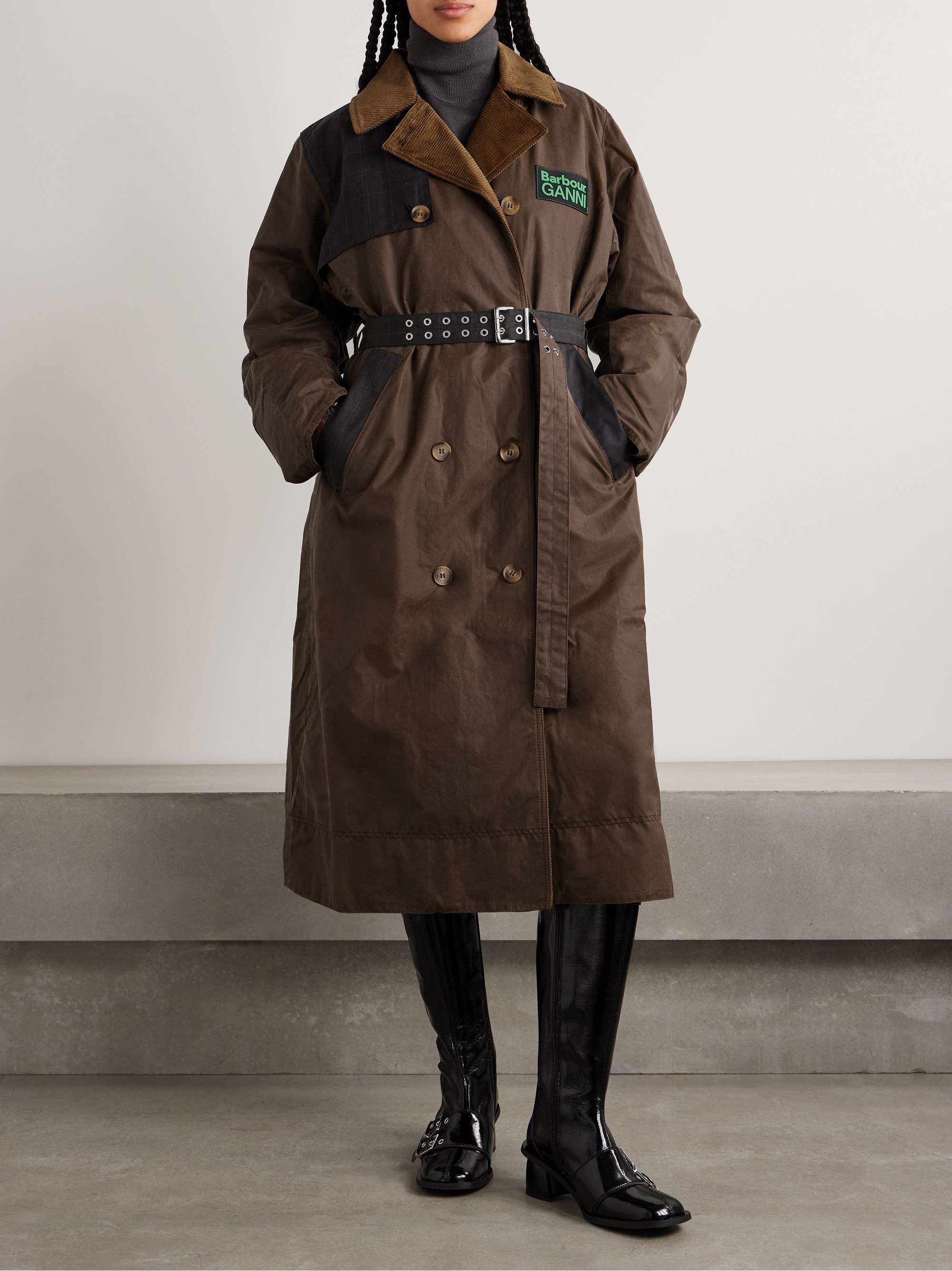BARBOUR + GANNI belted corduroy-trimmed paneled checked
