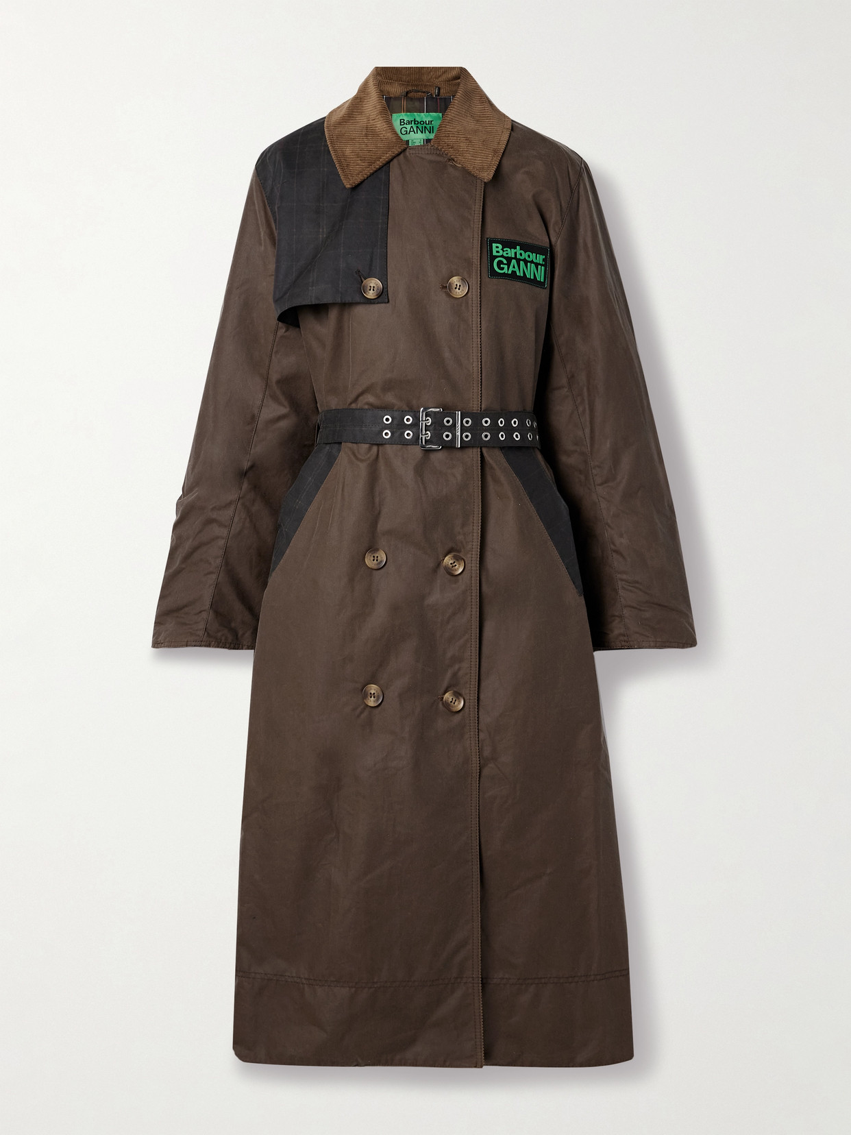 Barbour X Ganni Waxed Colorblock Trench Coat In Brown
