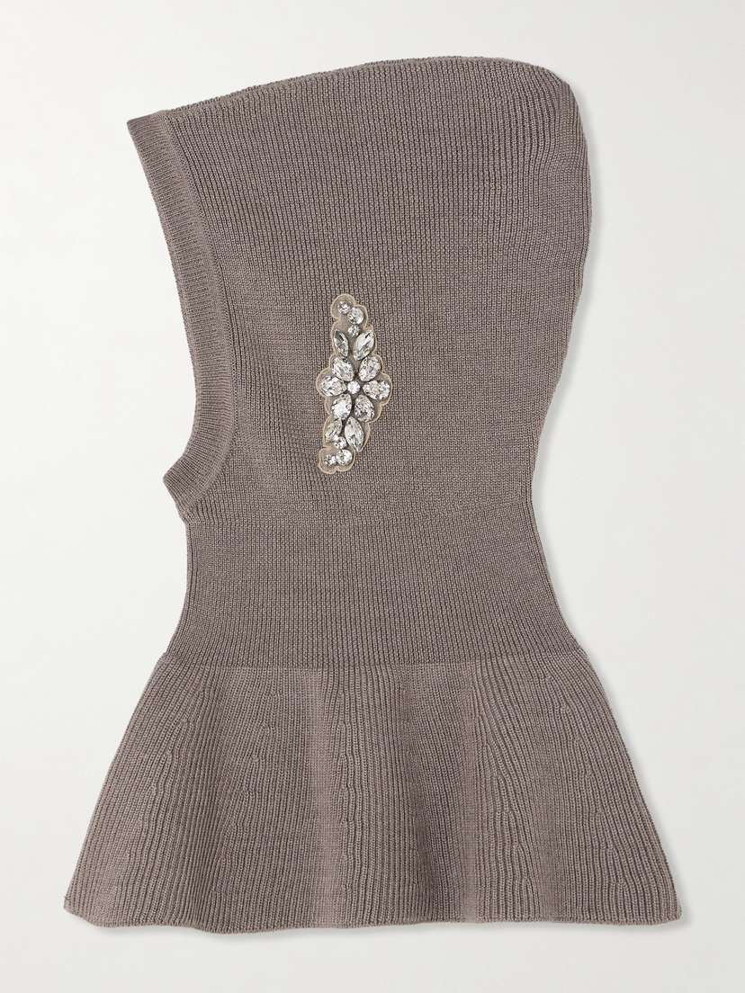 Simone Rocha Crystal-embellished Ribbed Merino Wool And Silk-blend Balaclava