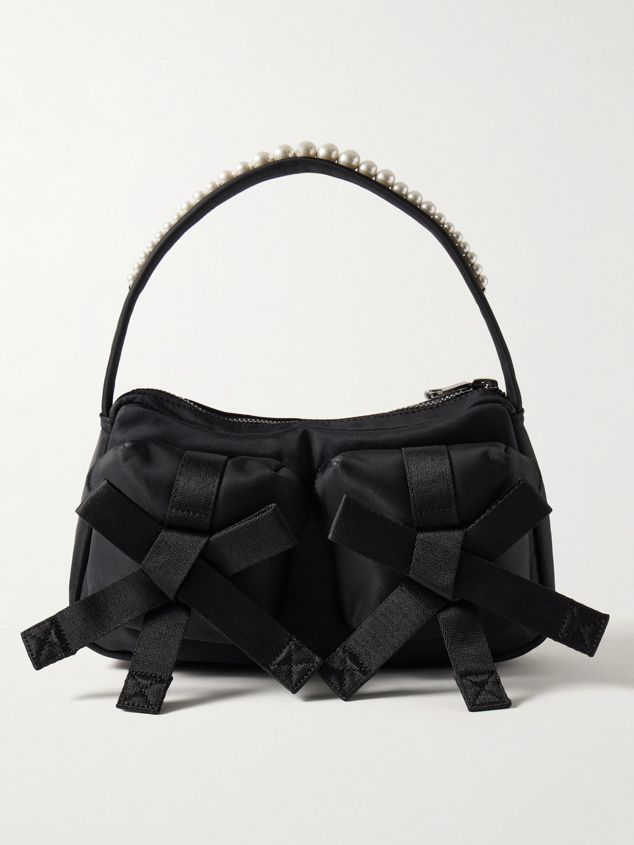 Simone Rocha - Webbing-trimmed Faux Pearl-embellished Shell Shoulder Bag - Black