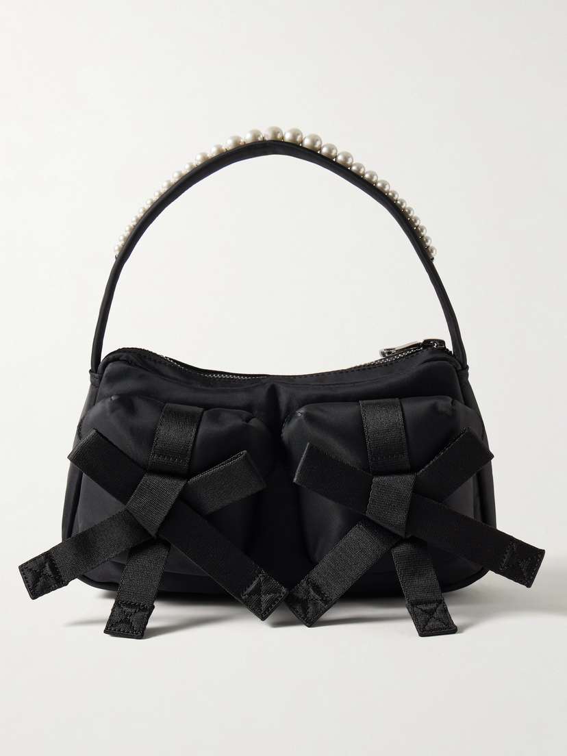 Simone Rocha Webbing-trimmed Faux Pearl-embellished Shell Shoulder Bag