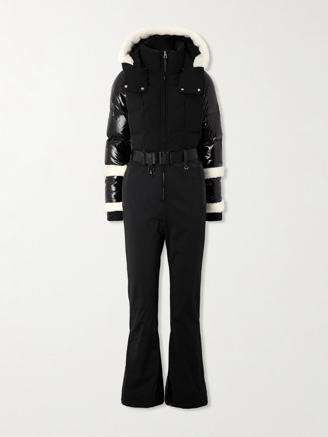 Rudsak Carmen Belted Fleece-trimmed Quilted Shell Hooded Down Ski Suit In Black