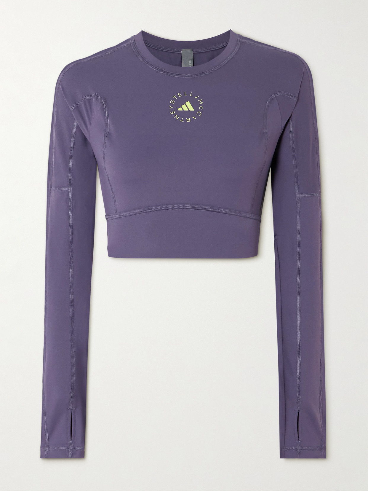 Adidas By Stella Mccartney Truestrength Cutout Cropped Printed Top In Purple