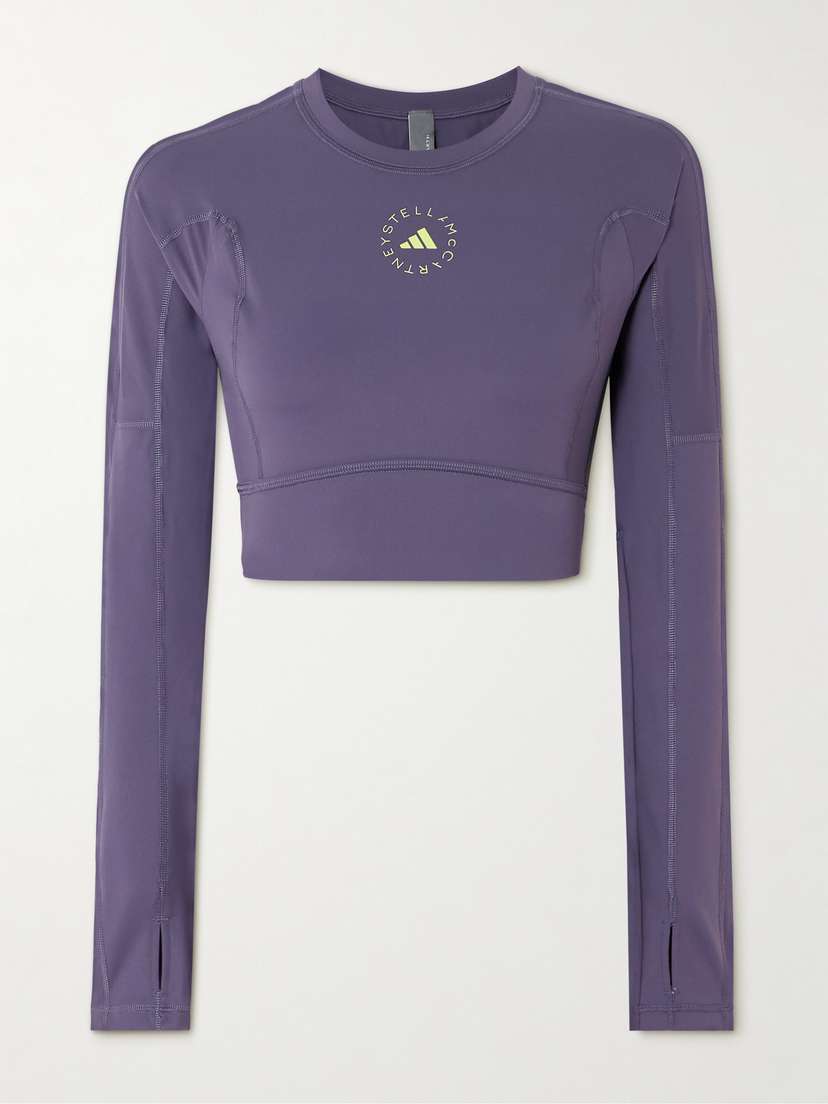 adidas by Stella McCartney Truestrength Cutout Cropped Printed Top