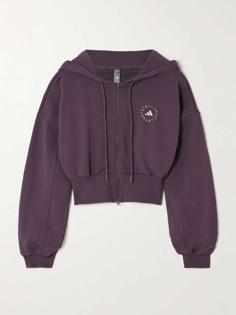 adidas by Stella McCartney Truecasuals Cropped Logo-print Organic Cotton-jersey Hoodie