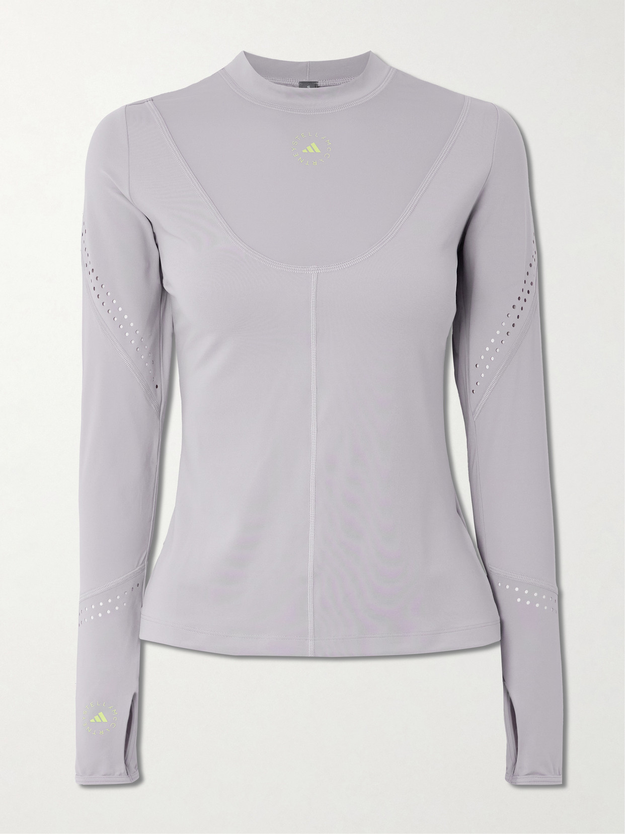 Adidas By Stella Mccartney Truepurpose Perforated Printed Stretch Recycled-jersey Top In Gray