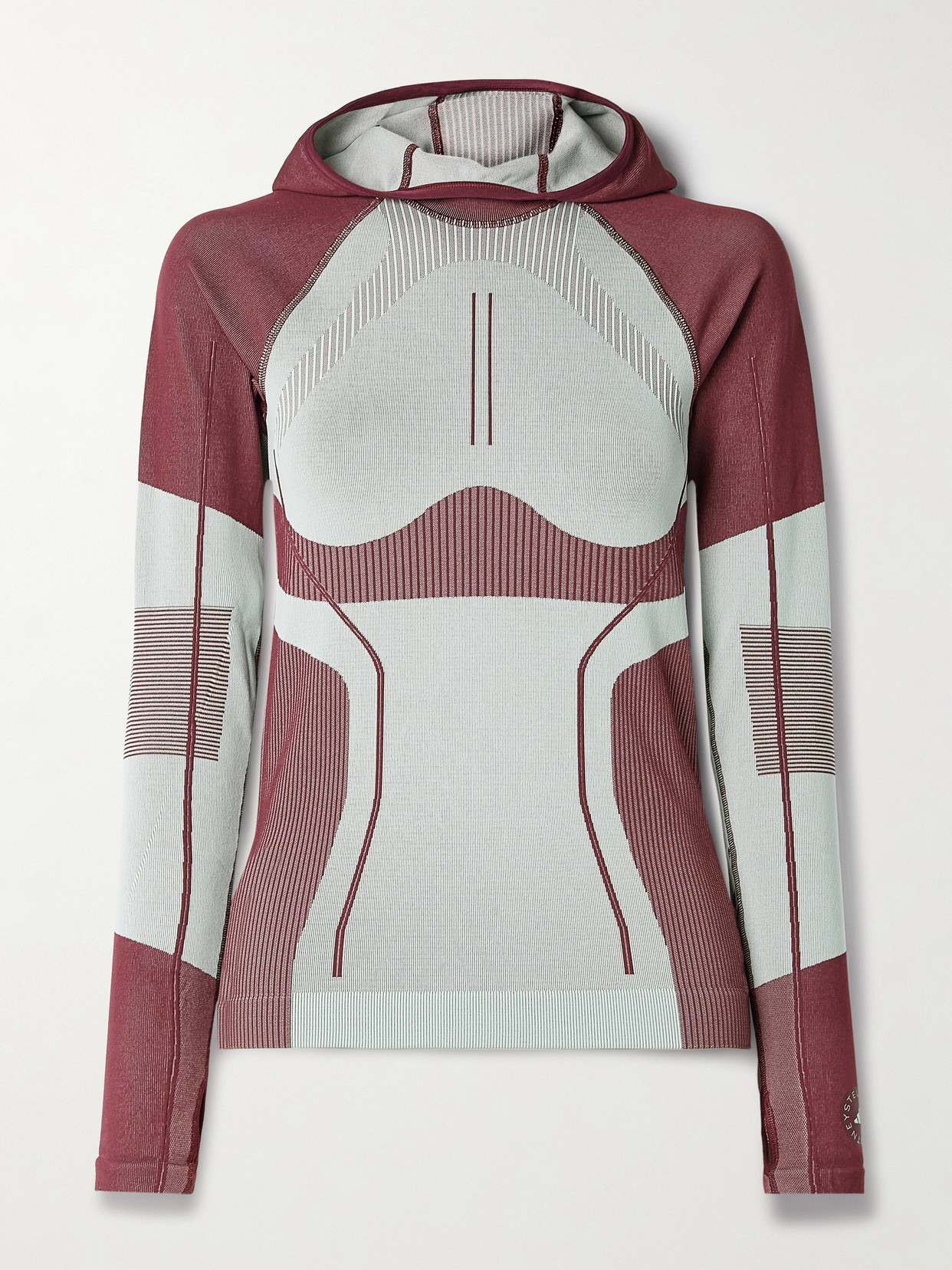 adidas by Stella McCartney - Truenature Hooded Ribbed Stretch Recycled Jacquard-knit Top - Gray green