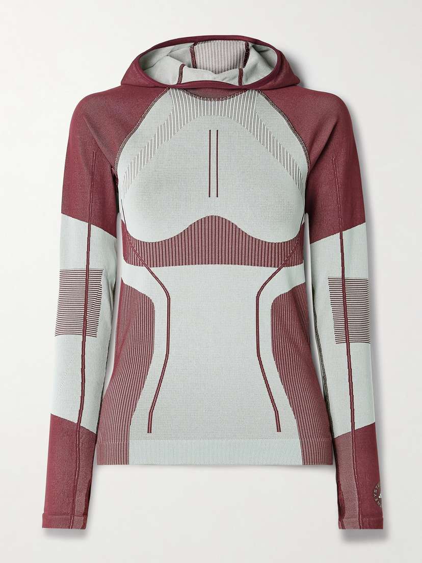 adidas by Stella McCartney Truenature Hooded Ribbed Stretch Recycled Jacquard-knit Top