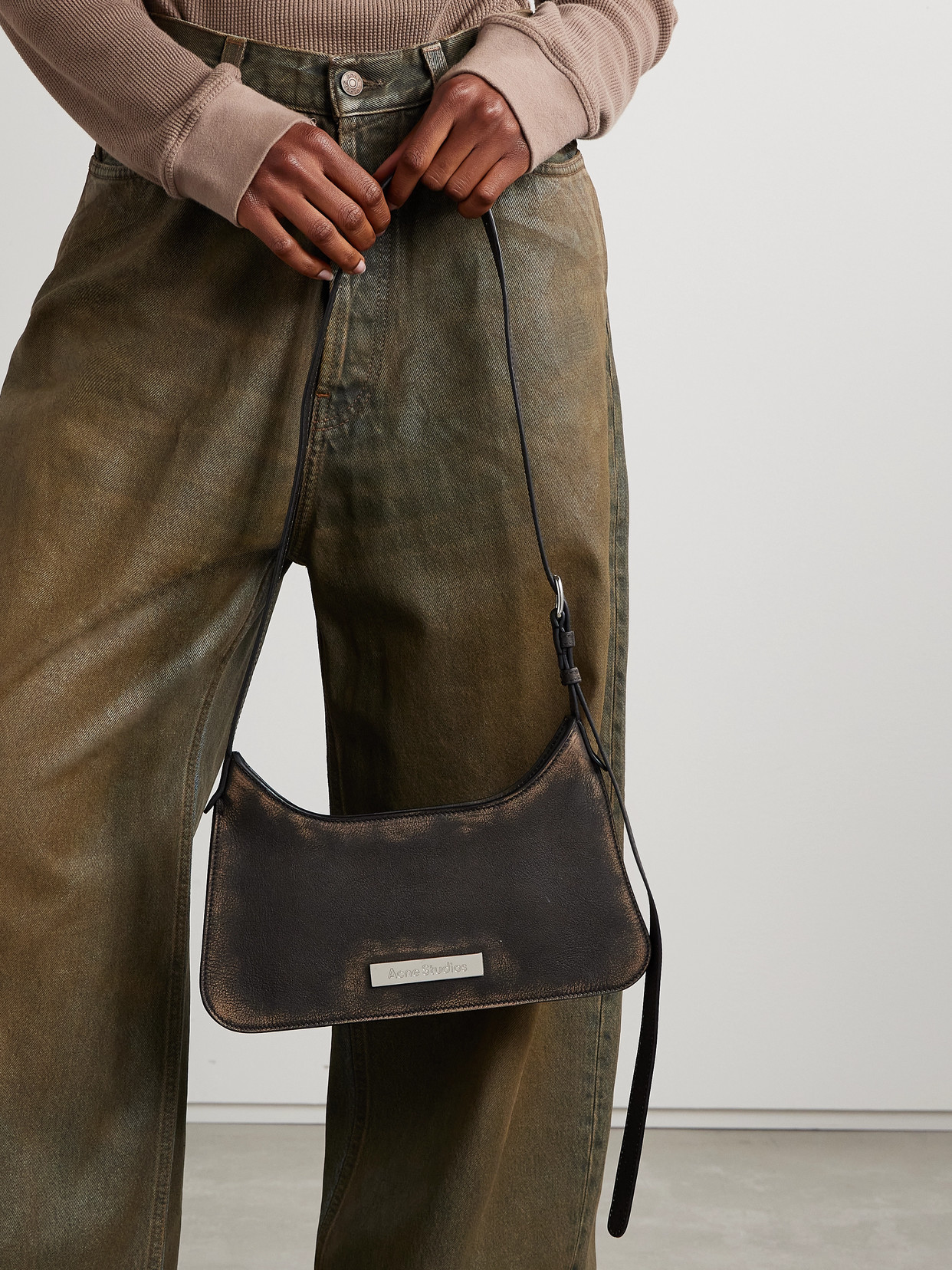 Acne Studios Embellished Textured-leather Shoulder Bag In Brown