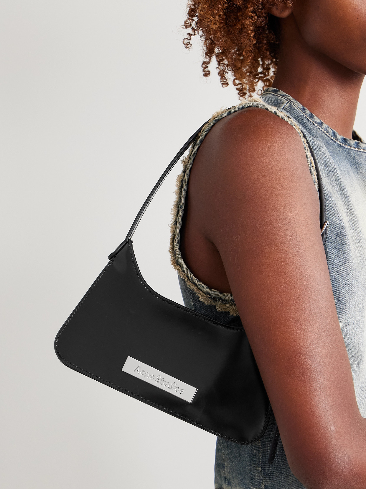Acne Studios Platt Mini Embellished Textured-leather Shoulder Bag In Black