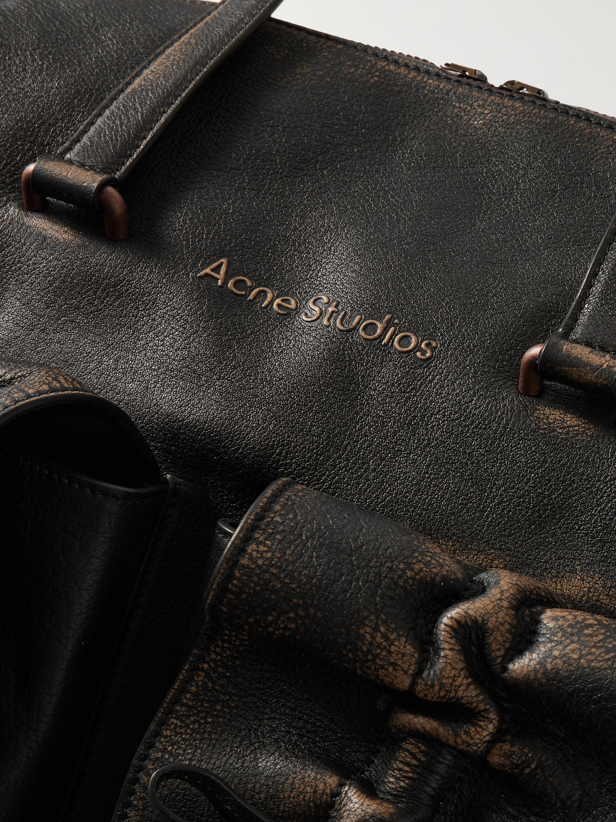 Acne Studios Distressed Leather Shoulder Bag In Brown