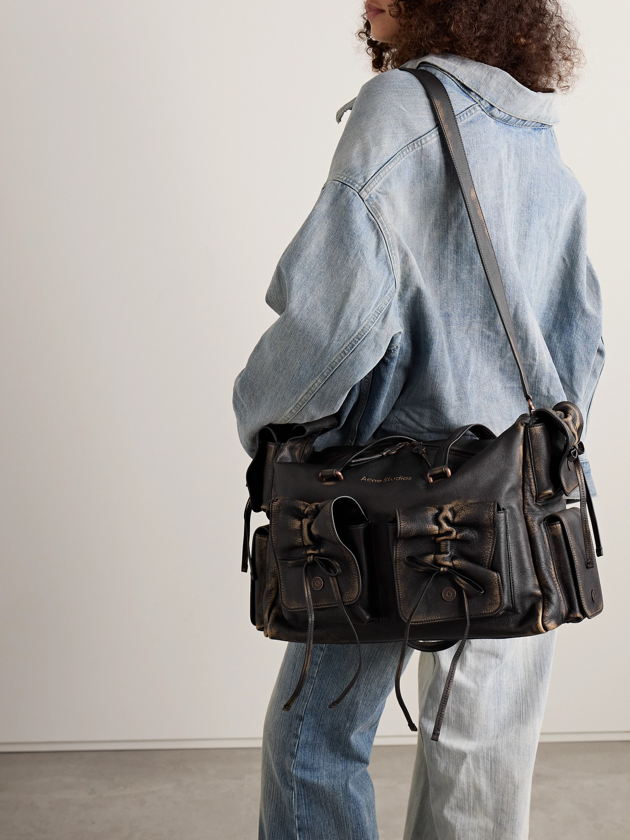 Acne Studios Distressed Leather Shoulder Bag In Brown