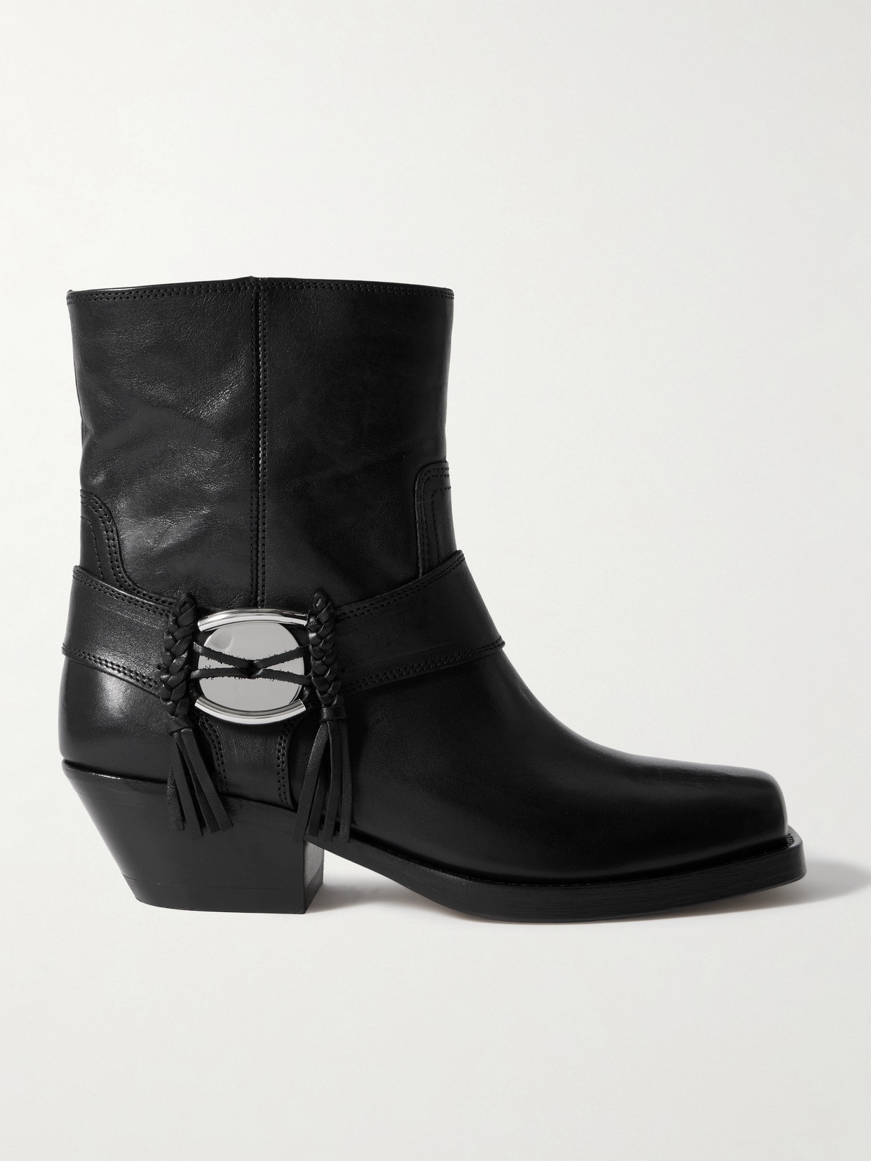 Isabel Marant Akson Embellished Tasseled Leather Ankle Boots In Black