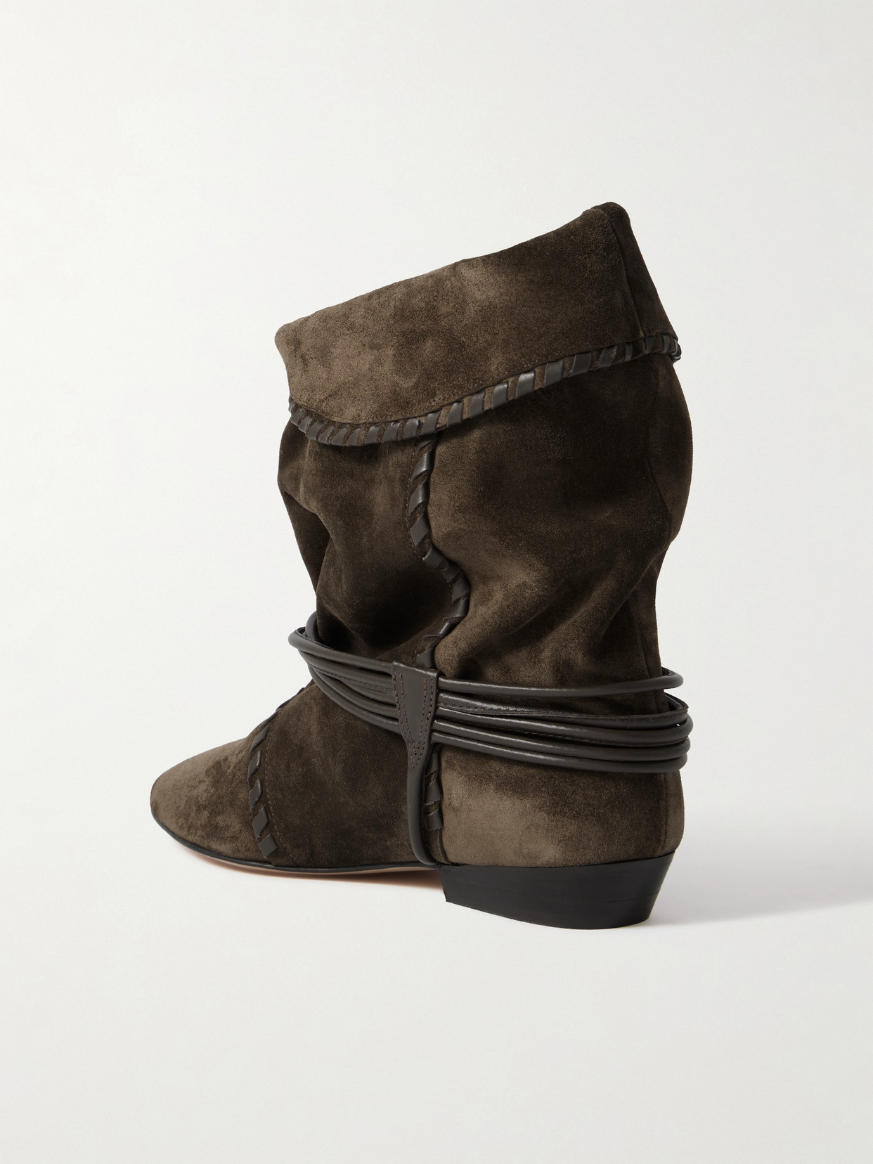 Isabel Marant Sellen Embellished Whipstitched Leather-trimmed Suede Ankle Boots In Brown