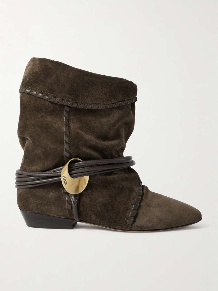 Isabel Marant Sellen Embellished Whipstitched Leather-trimmed Suede Ankle Boots