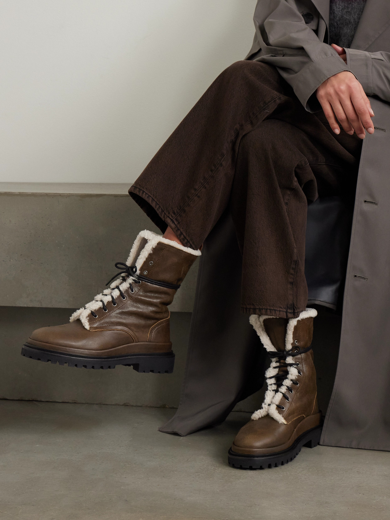 Isabel Marant Ghiso Shearling-lined Leather Ankle Boots In Brown