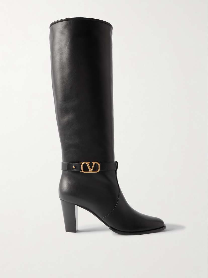 Valentino Garavani Vlogo Leather Knee Boots