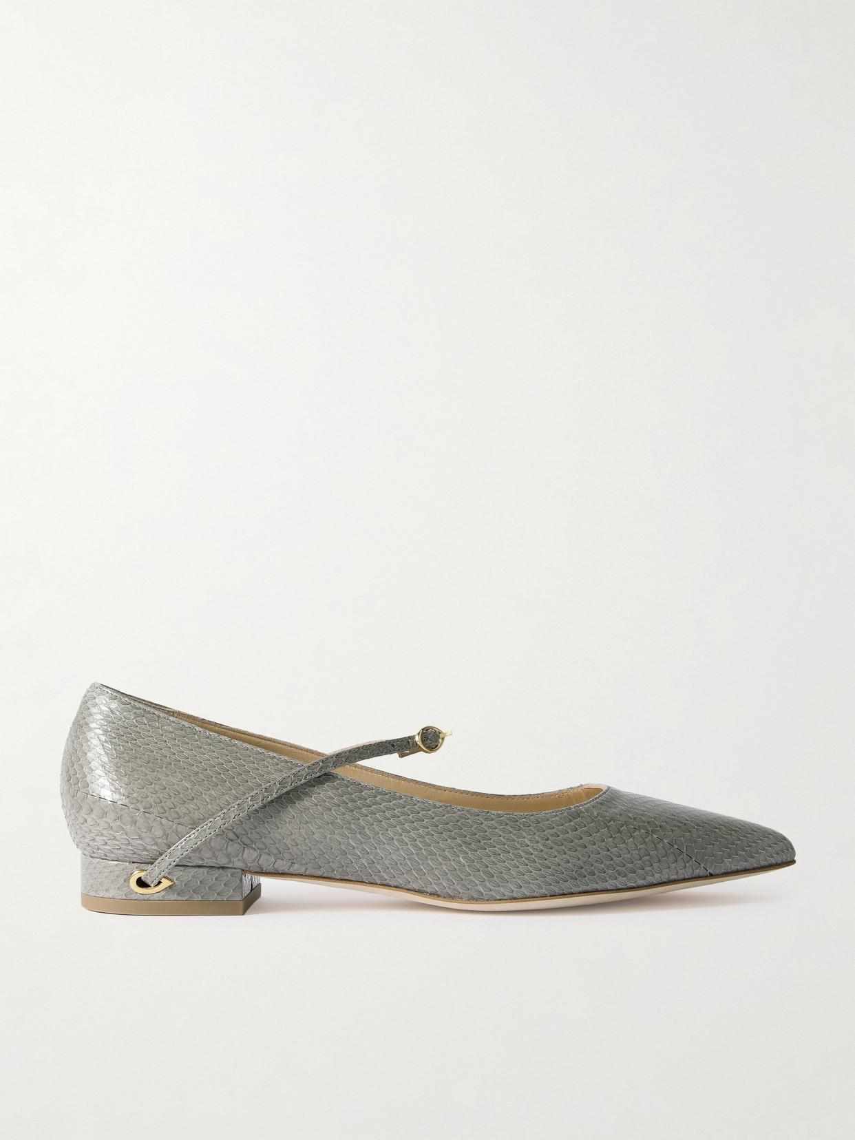 Jennifer Chamandi - Lorenzo 20 Snake Leather Flats - Gray