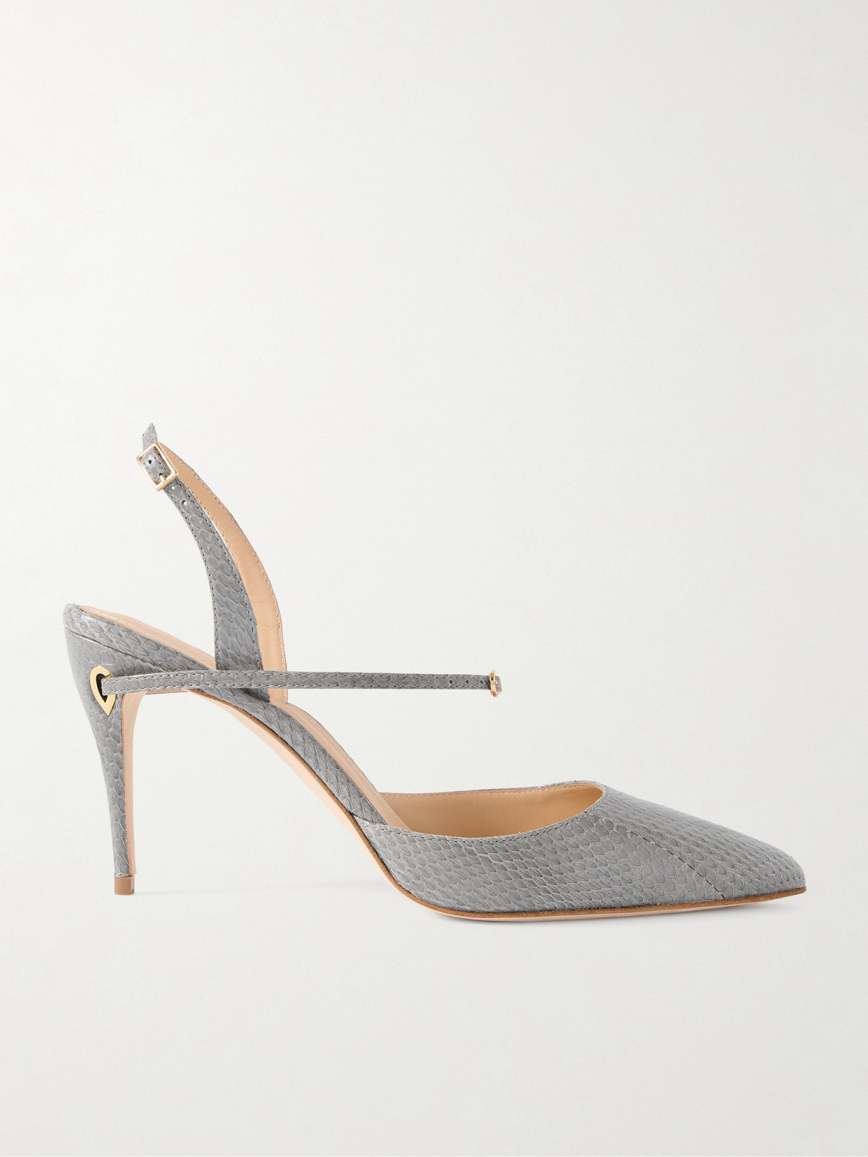 Jennifer Chamandi Vittorio 85 Elaphe Point-toe Slingback Pumps In Grey