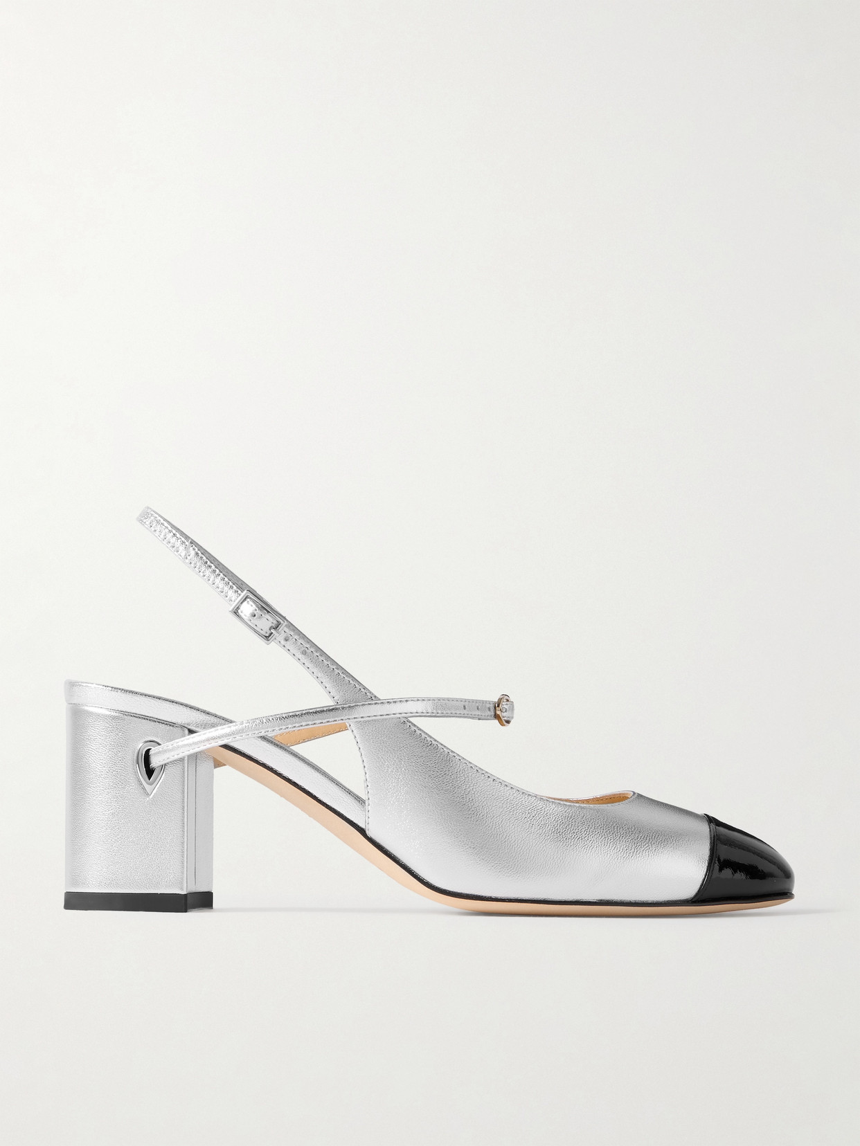 Jennifer Chamandi Mattia 65 Metallic And Patent-leather Slingback Pumps In Silver