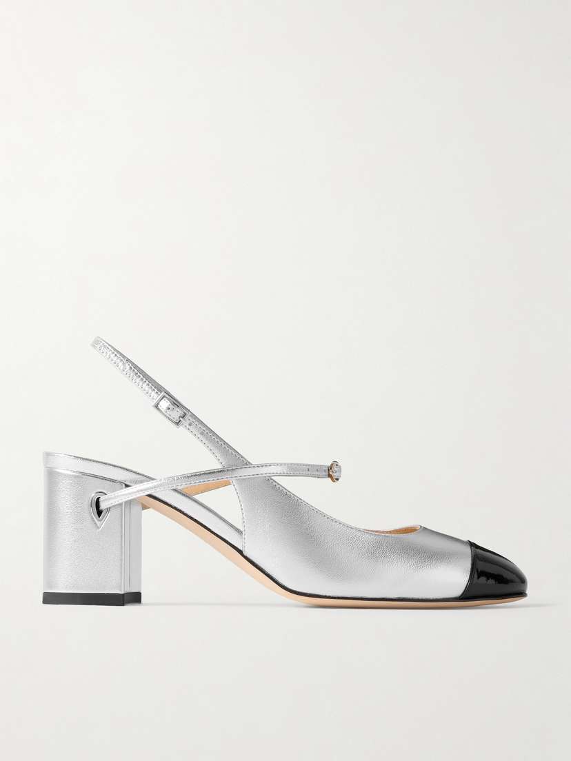 Jennifer Chamandi Mattia 65 Metallic And Patent-leather Slingback Pumps