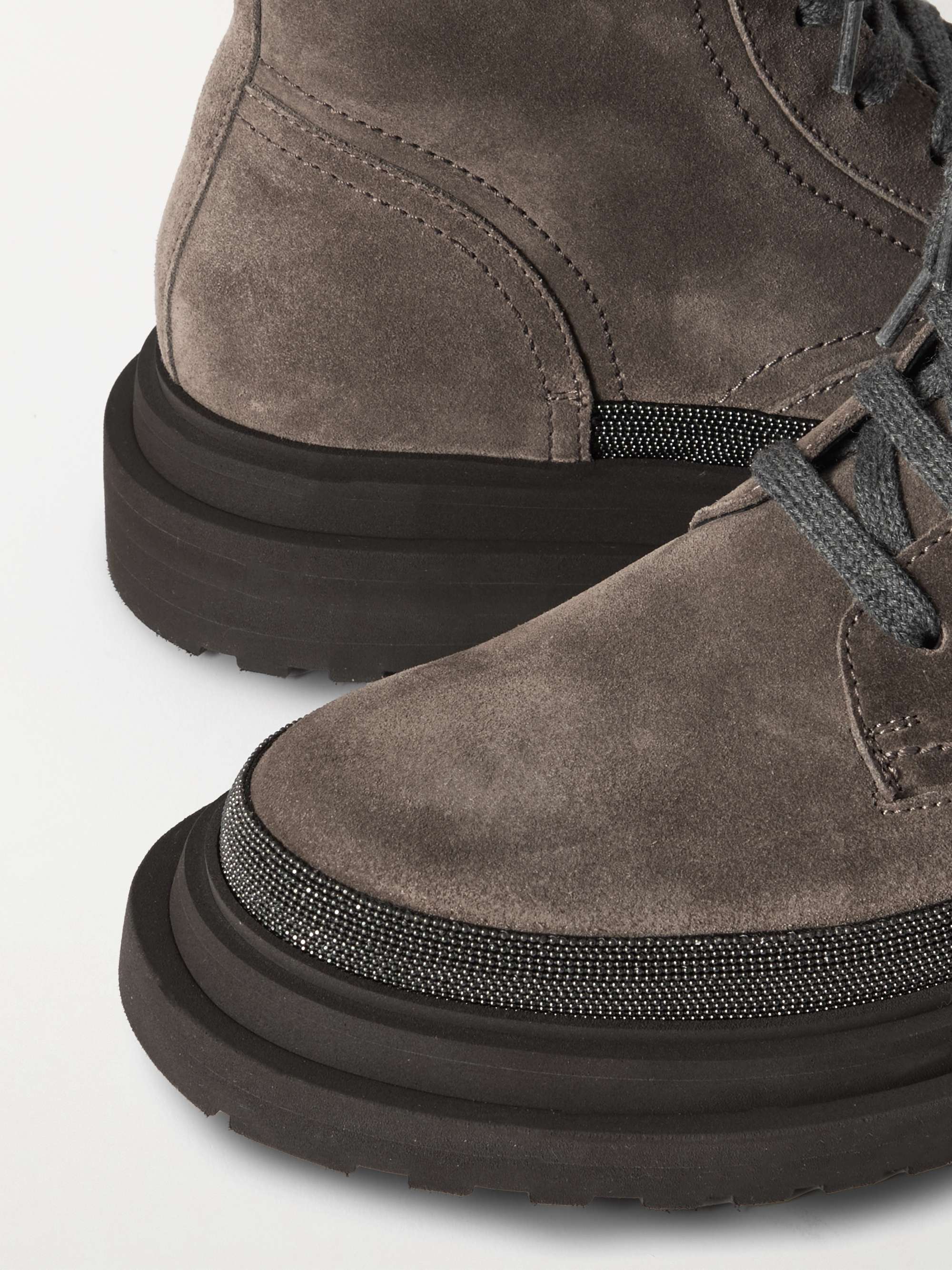 Bead embellished suede ankle boots gray IT36.5
