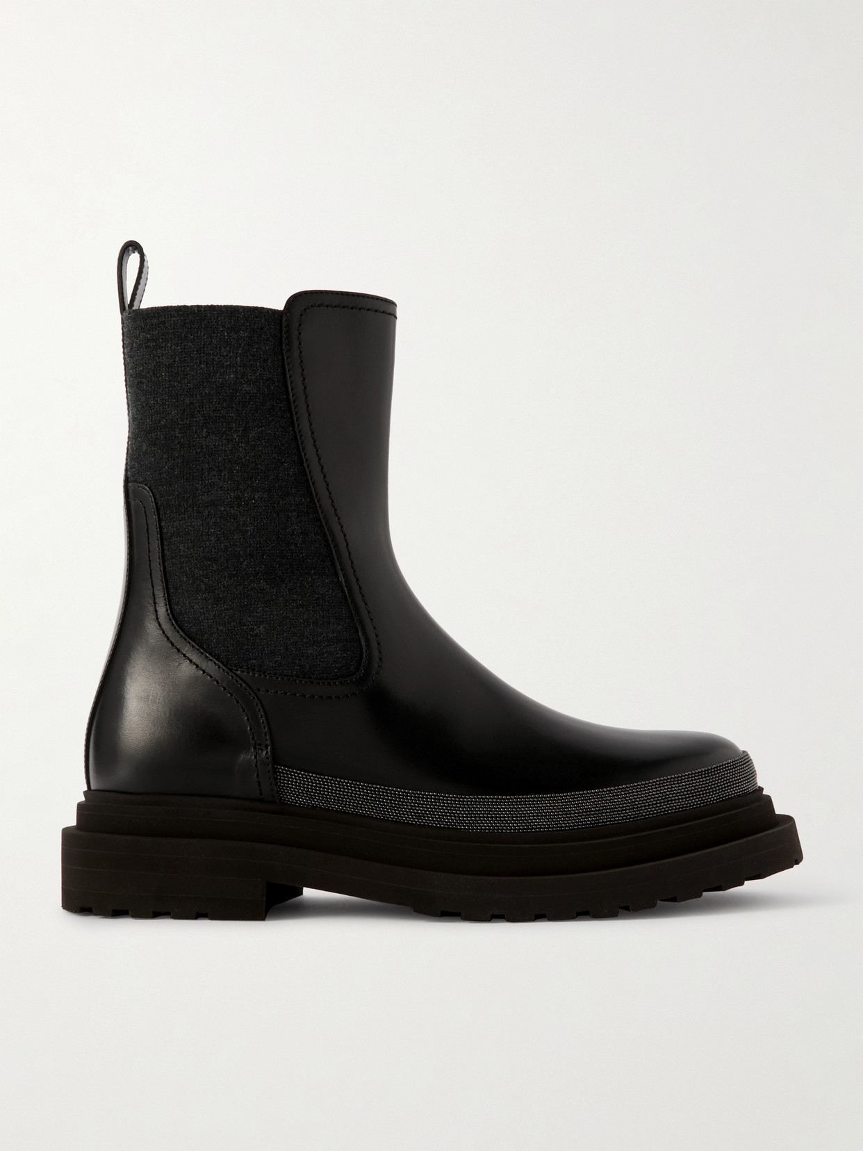 Brunello Cucinelli Bead-embellished Leather Chelsea Boots In Black