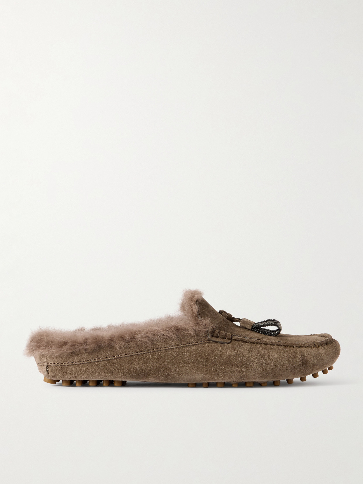 Brunello Cucinelli - Tasseled Shearling-lined Suede Slippers - Brown