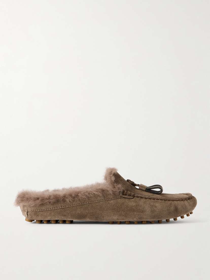 Brunello Cucinelli Tasseled Shearling-lined Suede Slippers