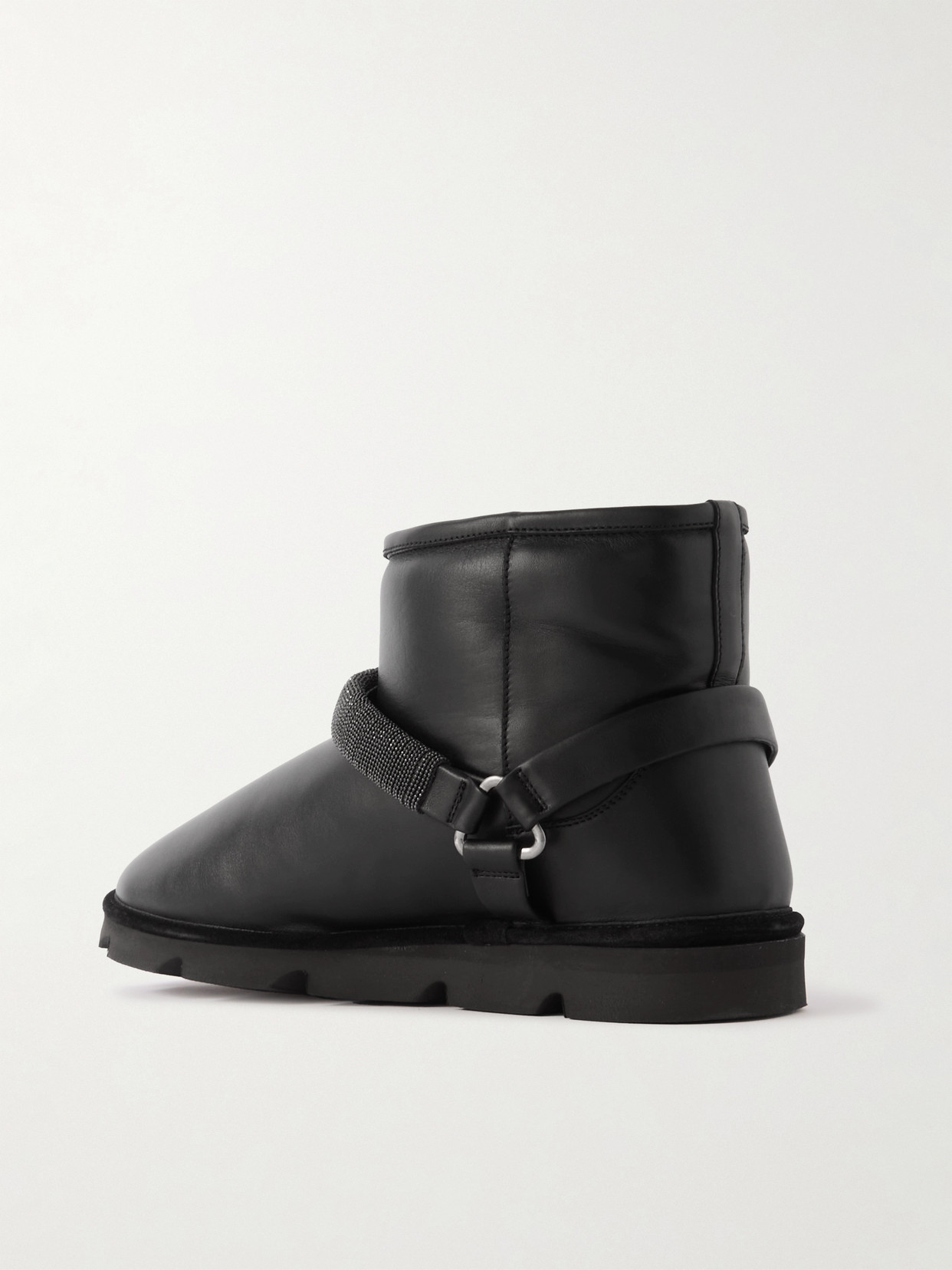 Brunello Cucinelli Bead-embellished Shearling-lined Padded Leather Ankle Boots In Black