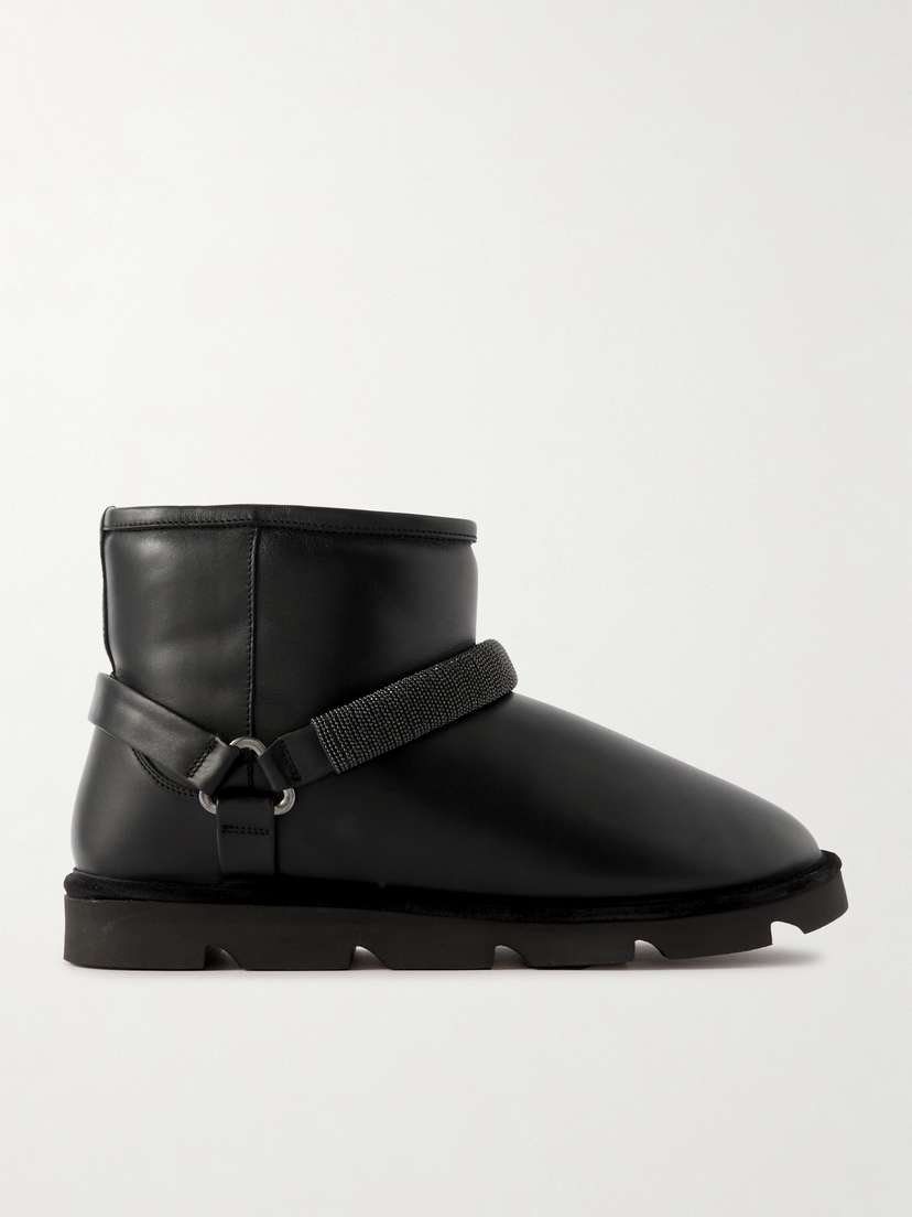 Brunello Cucinelli Bead-embellished Shearling-lined Padded Leather Ankle Boots
