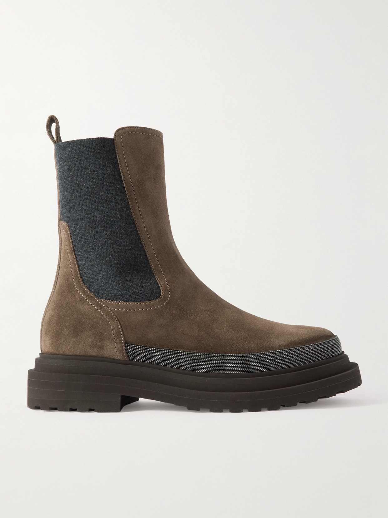 Brunello Cucinelli - Bead-embellished Suede Chelsea Boots - Brown