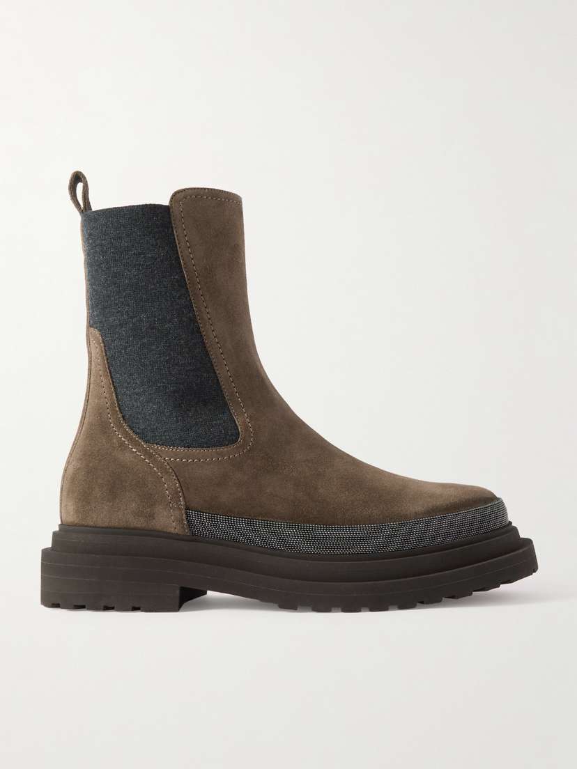 Brunello Cucinelli Bead-embellished Suede Chelsea Boots