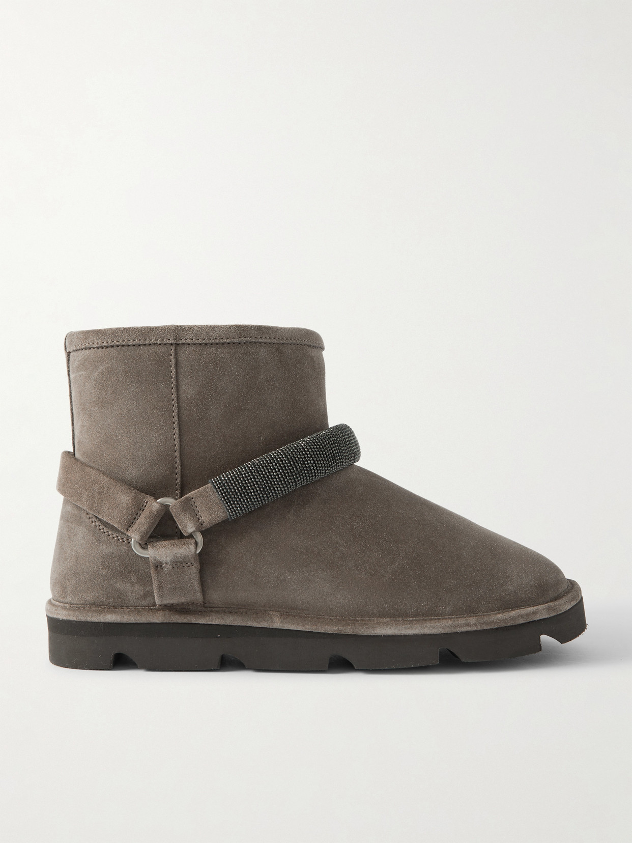 Brunello Cucinelli Bead-embellished Shearling Boots In Grey