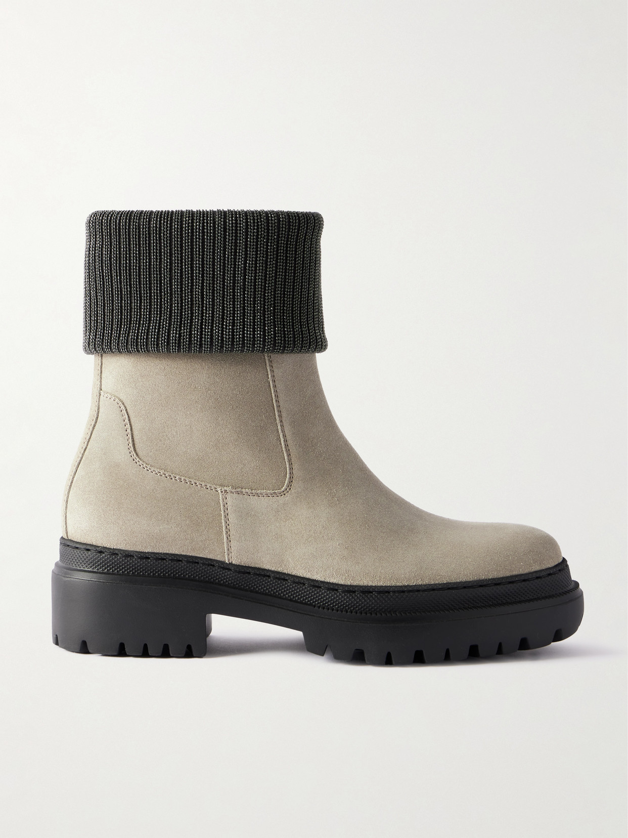 Brunello Cucinelli Bead-embellished Suede Chelsea Boots In Brown